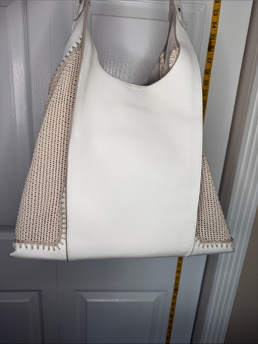 Sam Edelman White Leather & Beige Woven Shoulder Bag - Picture 5 of 8